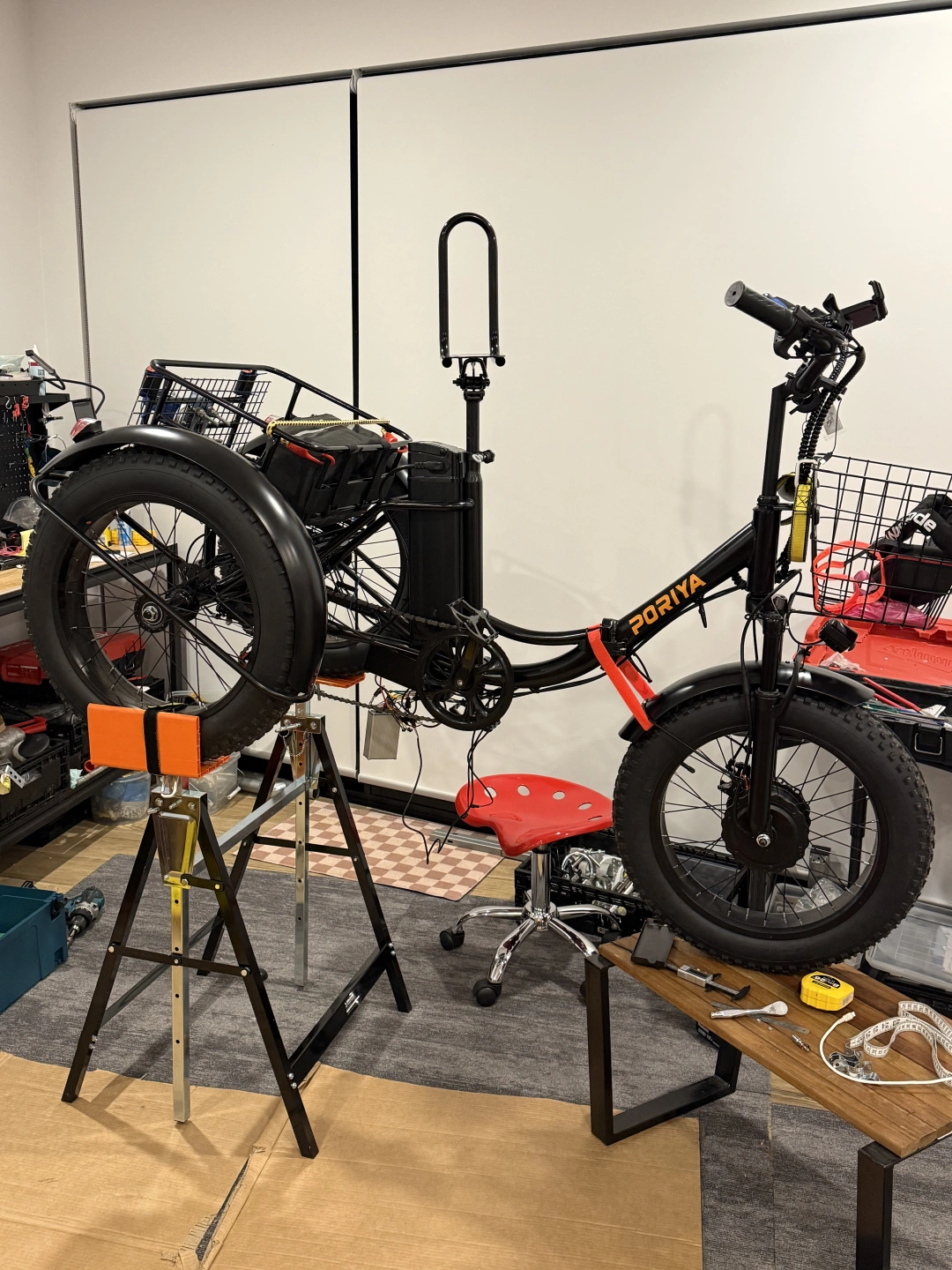 Electric bike undergoing service and maintenance in the workshop