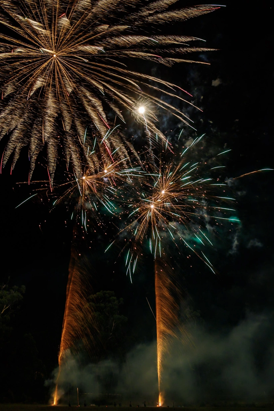 Fireworks display over Hobart waterfront at night
