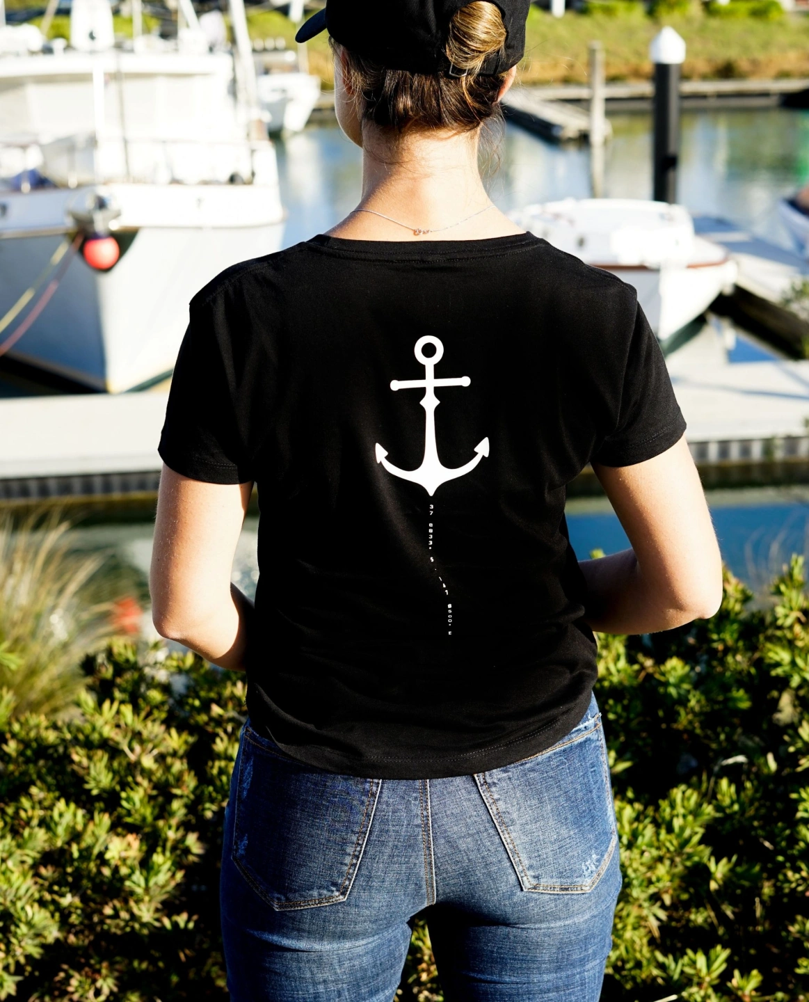 Oi Captain Queen of Hearts Black T-Shirt back view lifestyle outfit by a marina.jpg