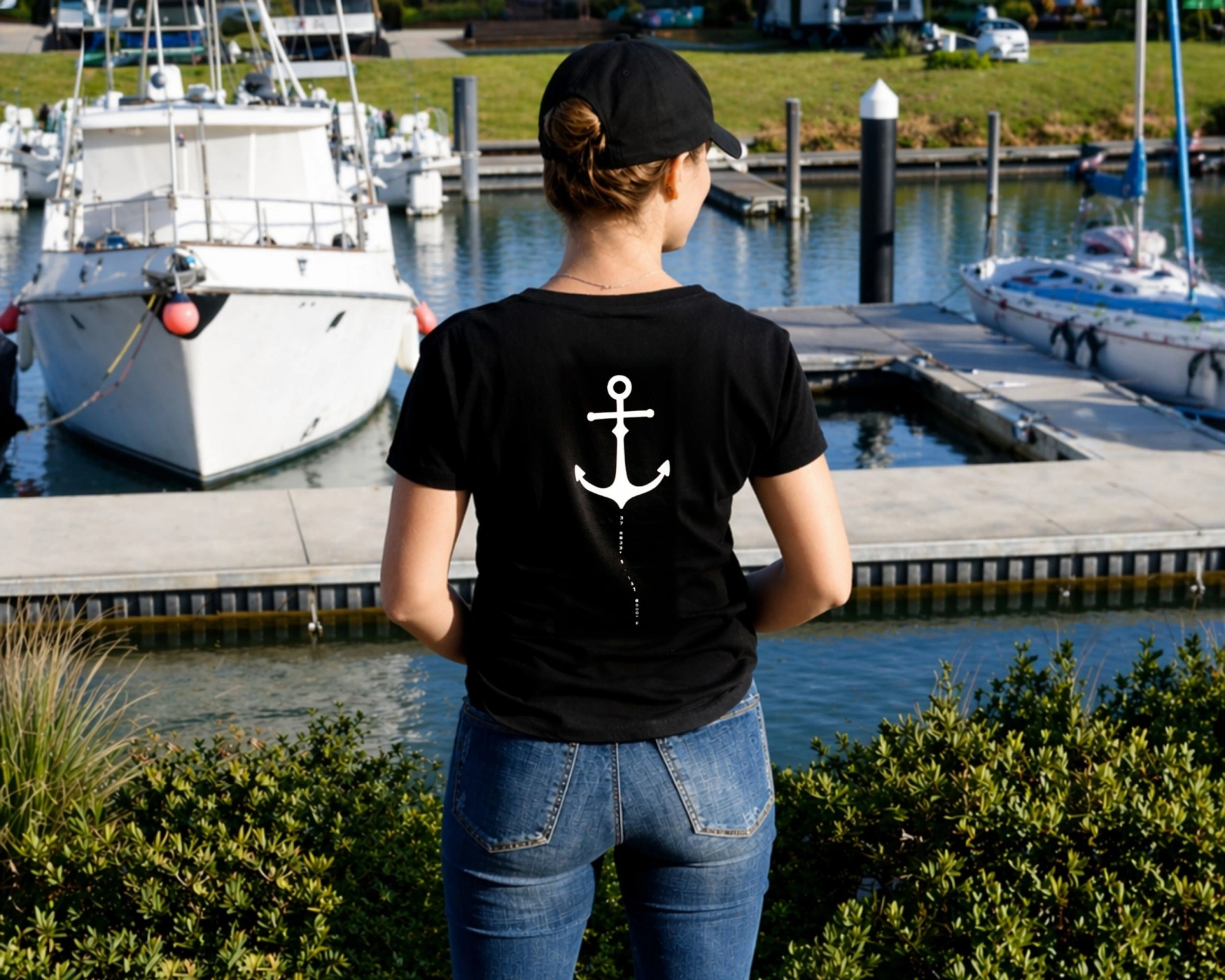 female model wearing oi captain queen of hearts tshirt black back coastal vibes.jpg