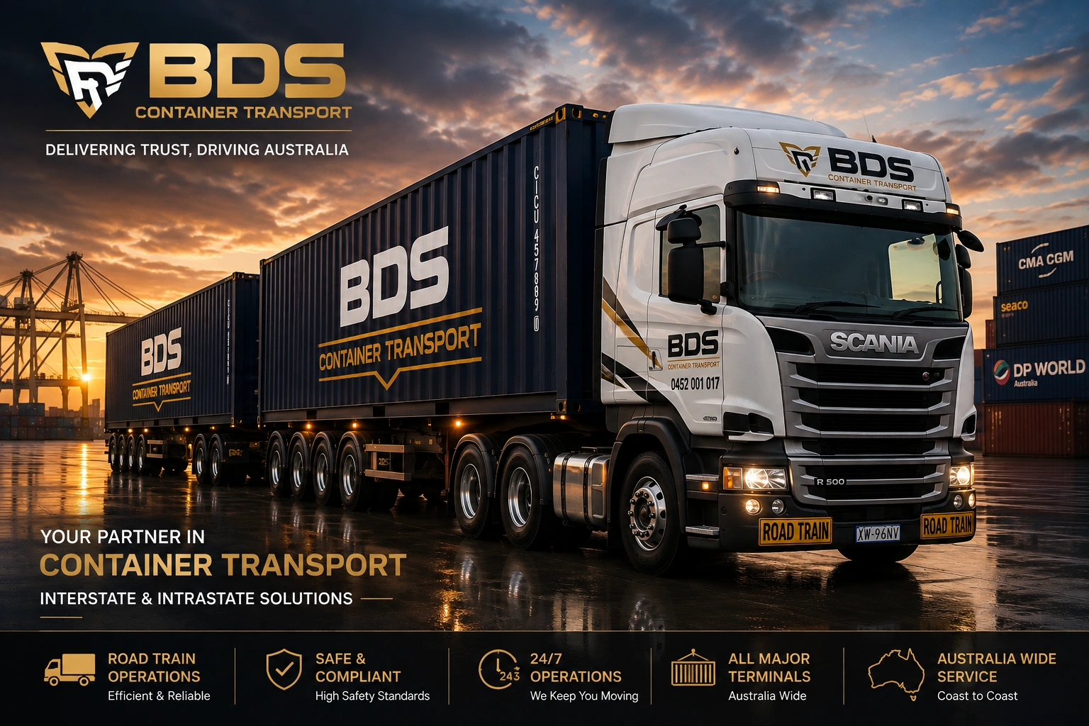 BDS Container Transport Scania road train carrying shipping containers