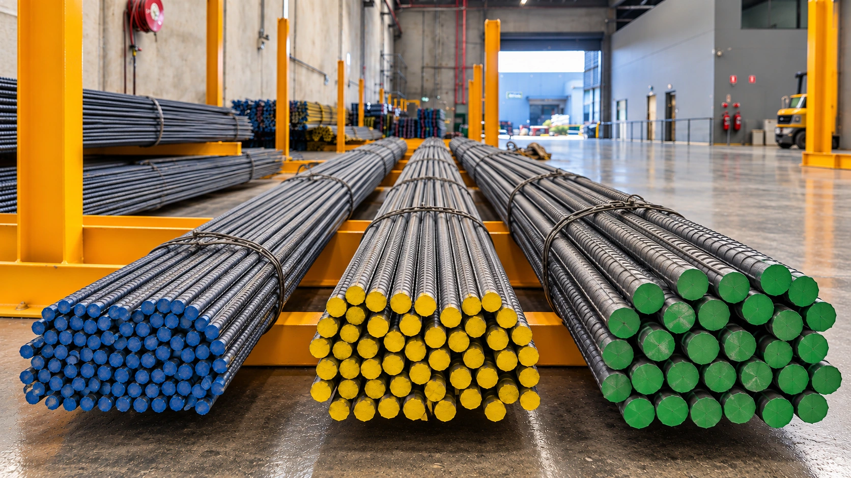 Color-Coded Rebar Bundles in Warehouse.png