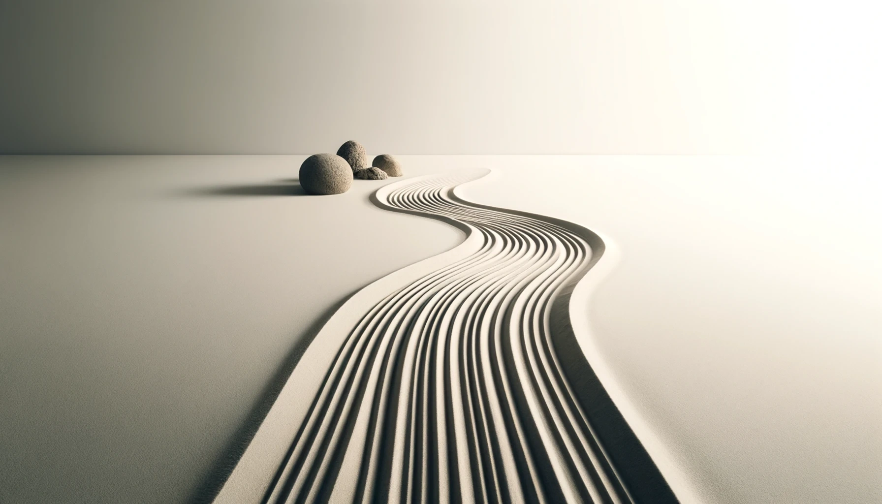 DALL·E 2024-04-27 09.00.52 - A minimalist Japanese Zen garden in a wide aspect ratio for a website banner, featuring a raked sand pattern that forms a path. The image show.webp