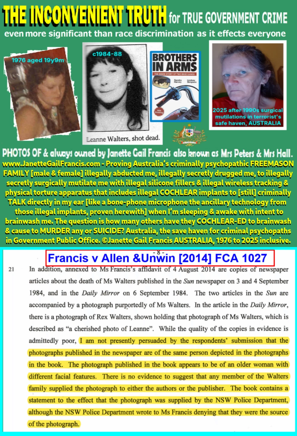 POLICE CLAIM THEY CAN'T SEE ANY CRIME HERE: Federal Court Justice KATZMANN & the INCONVENIENT TRUTH in AUSTRALIA