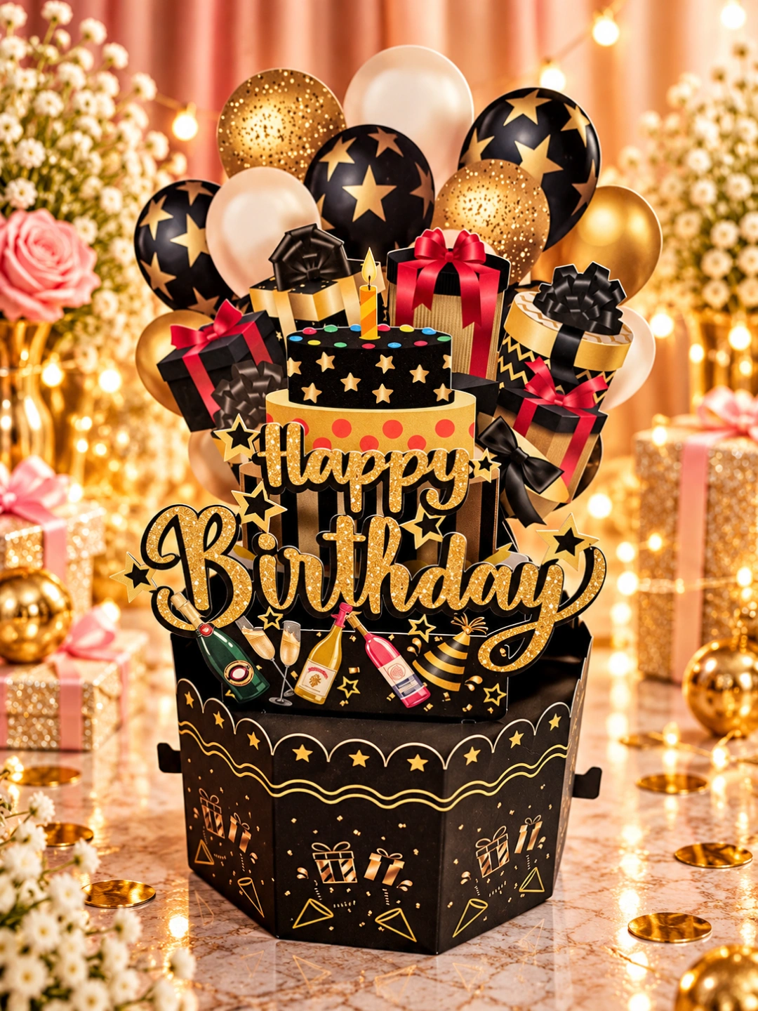 Gold writing goldstars blkballoons.png