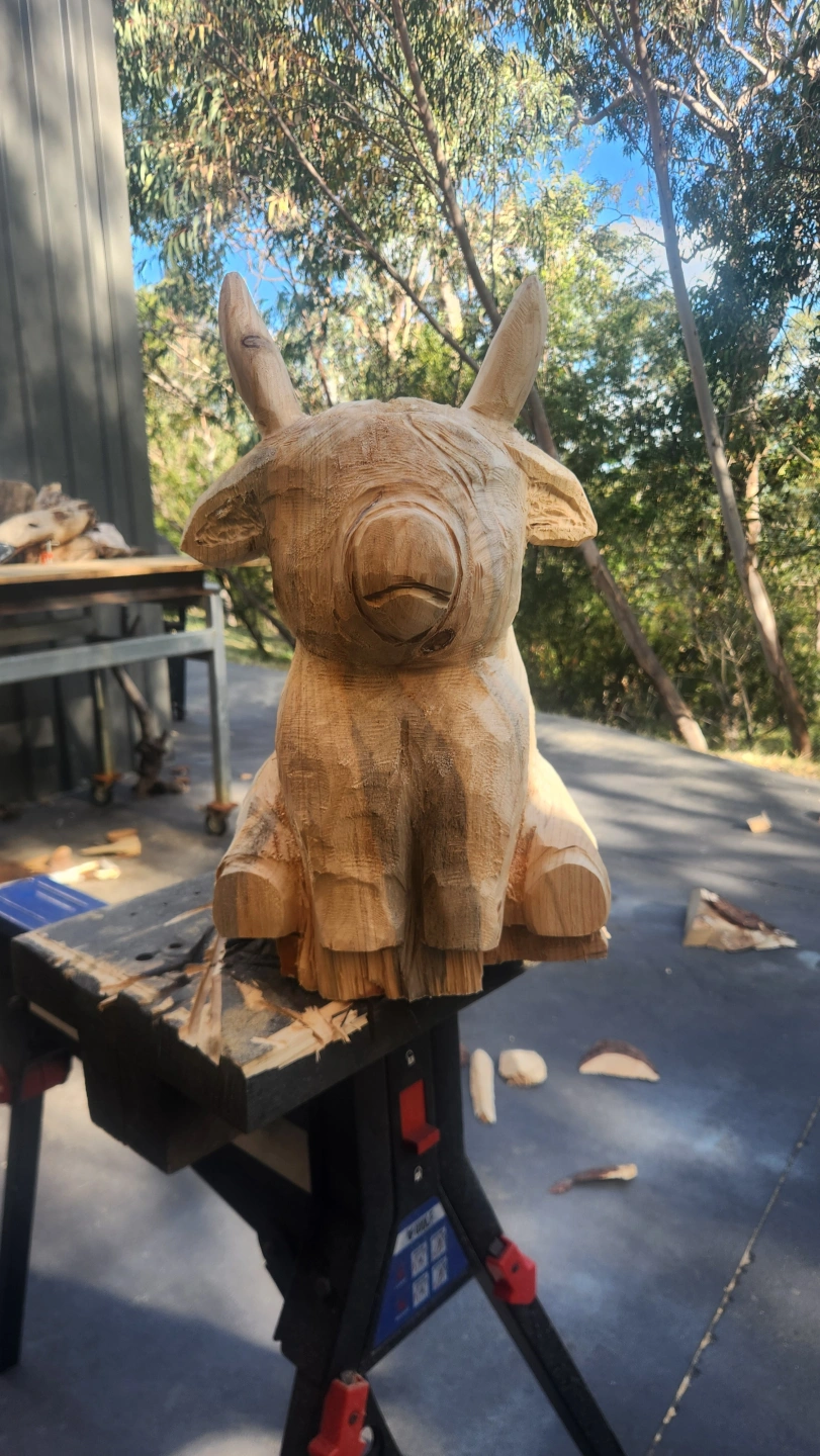 Wood carved highland cow progress .jpg