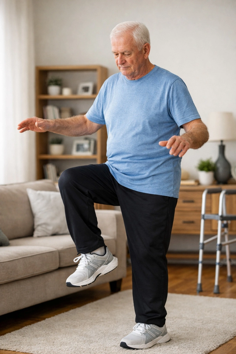 Elderly man practising balance in living room.jpg