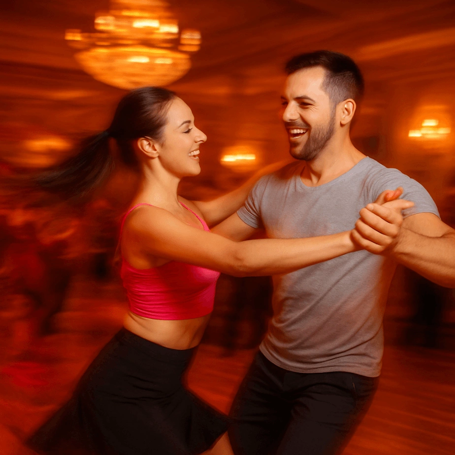 Beginner dancers laughing and learning social Latin Dancing at Bayside Latin Dance in Brighton Beach Melbourne.png