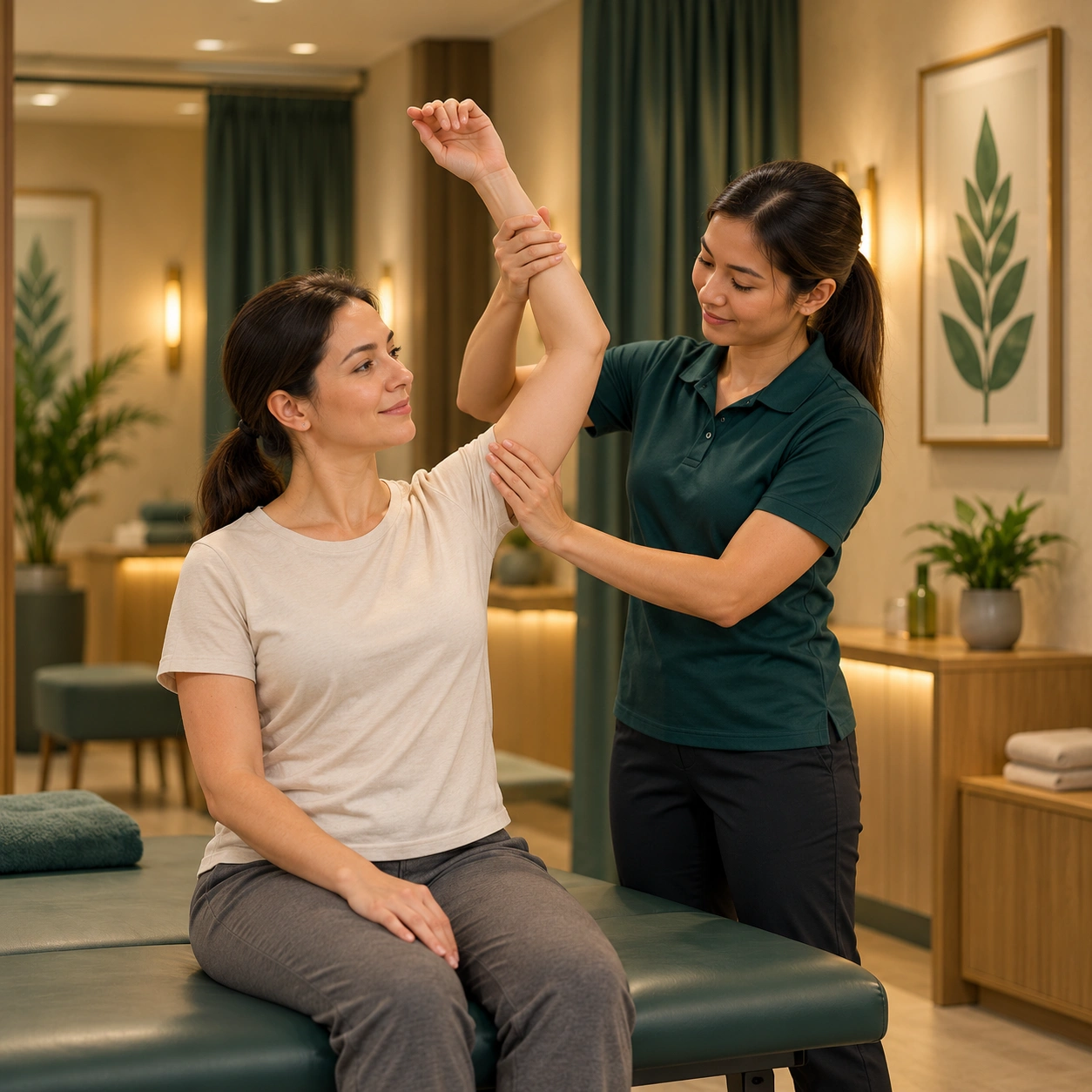 Gentle shoulder therapy in a serene clinic.png