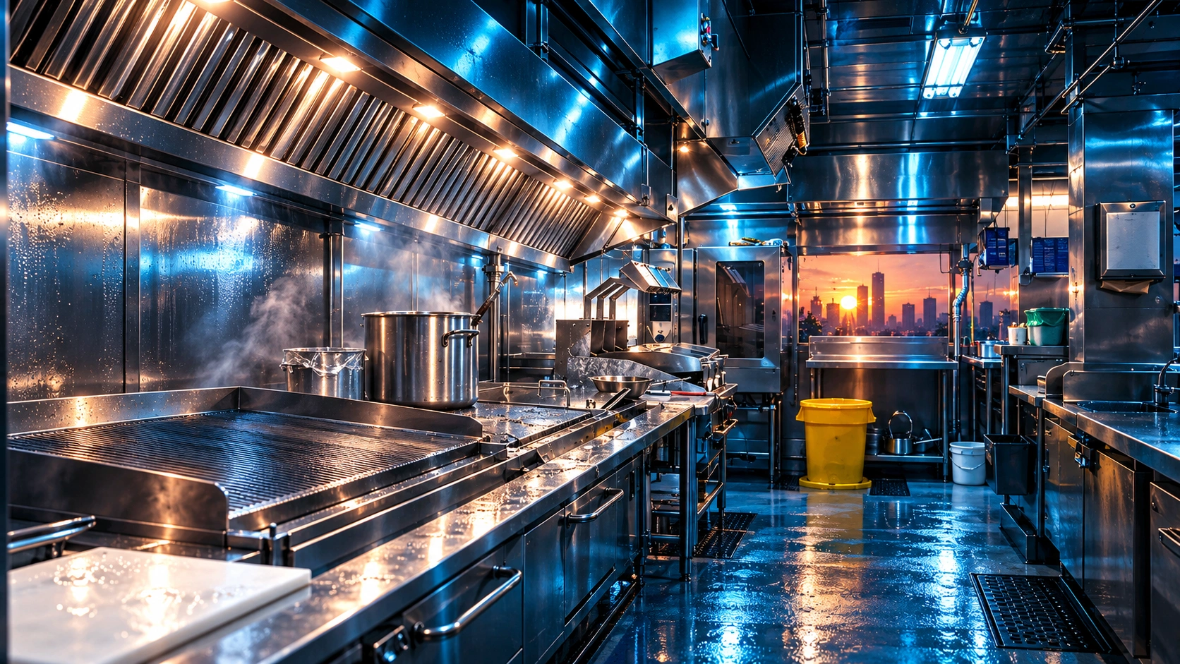 Cinematic Stainless Kitchen at Sunset.png