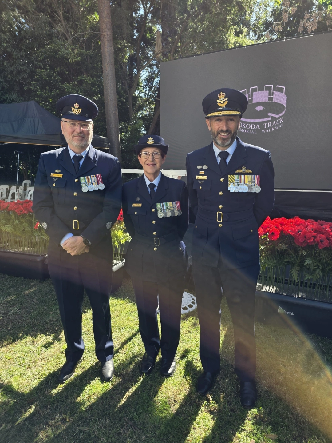 From left, WOFF Stephen Kearns, WGCDR Sharyn Bolitho and AIRCDRE Ben Poxon