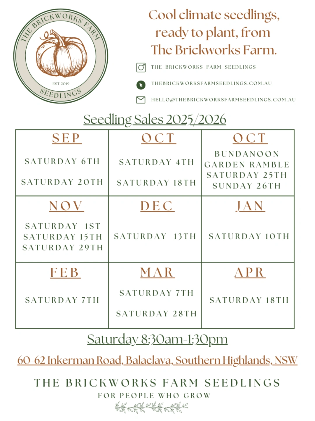 SEEDLING SALE DATES 2025/2026