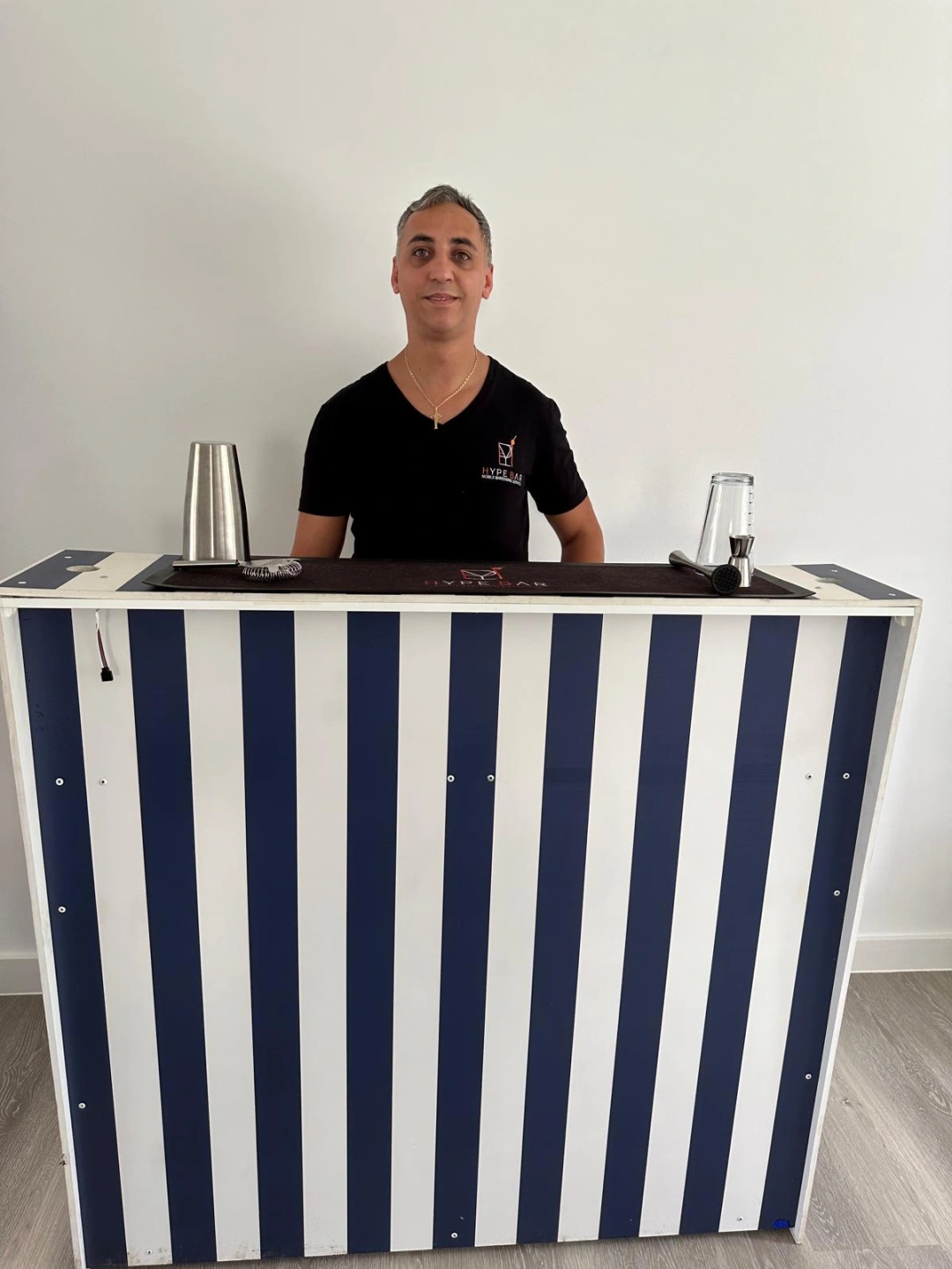 Navy Blue Stripes Pop Up Bar